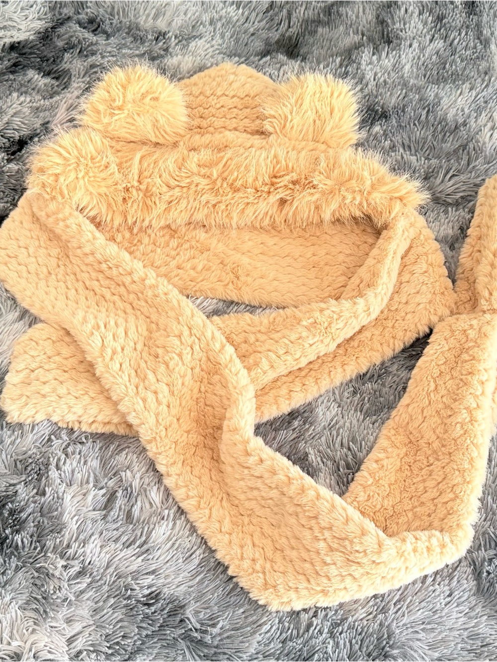 Super Soft Plush Bear-Ear Hood & Scarf - Cream Color